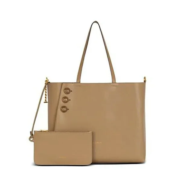 Balmain Embleme Medium Leather Shoulder Bag – Taupe - Picture 4 of 13